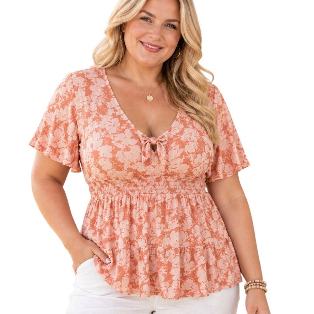 Torrid NEW Camellia Top Womens Size 2X Super Soft Baja Floral Tie Front Babydoll